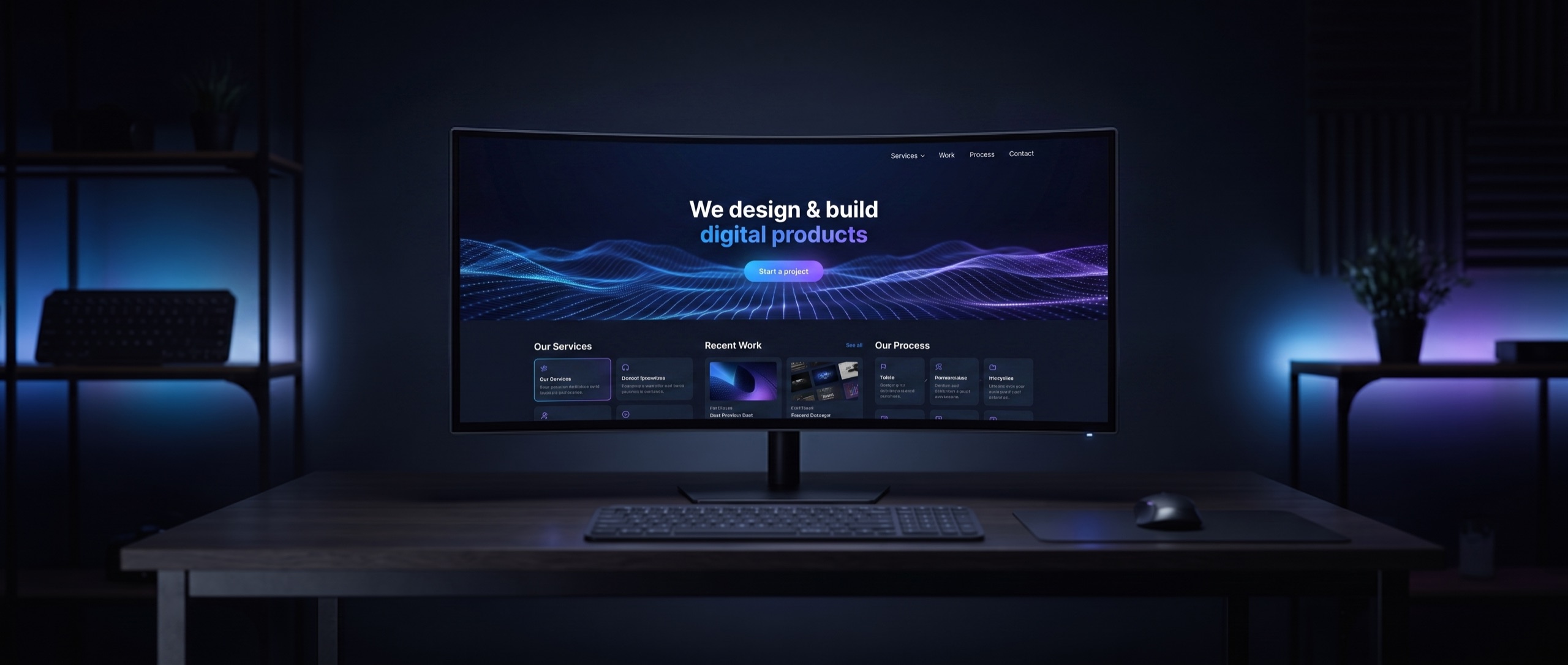 Website design on a widescreen monitor